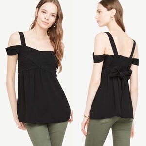 Ann Taylor Crepe Wrap Cold Shoulder Tie Back Top